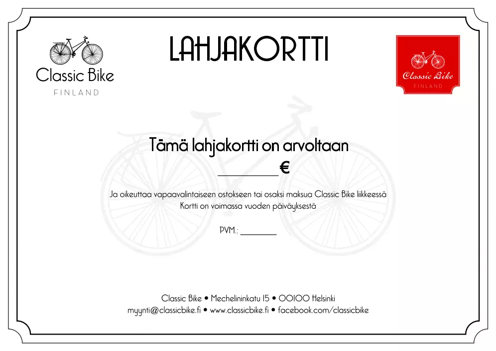 Lahjakortti Pyörähuoltoon 1 Lahjakortti Pyörähuoltoon